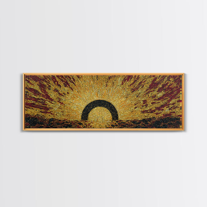 Radiant Golden Eclipse Sunrise Wall Art, Abstract African Art Decor, Burnt Orange Canvas Print, Bold Statement Home Decor