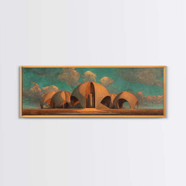 Desert Earthen Dome Sanctuary Framed Canvas Print, African Inspired Architecture Wall Art, Boho Earth Tone Home Decor Gift