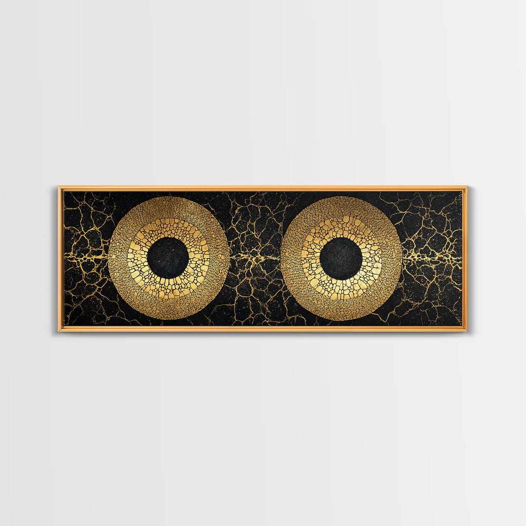 Twin Gold Mosaic Circles Wall Art, African Abstract Art, Black And Gold Canvas Print, Geometric Statement Living Room Decor
