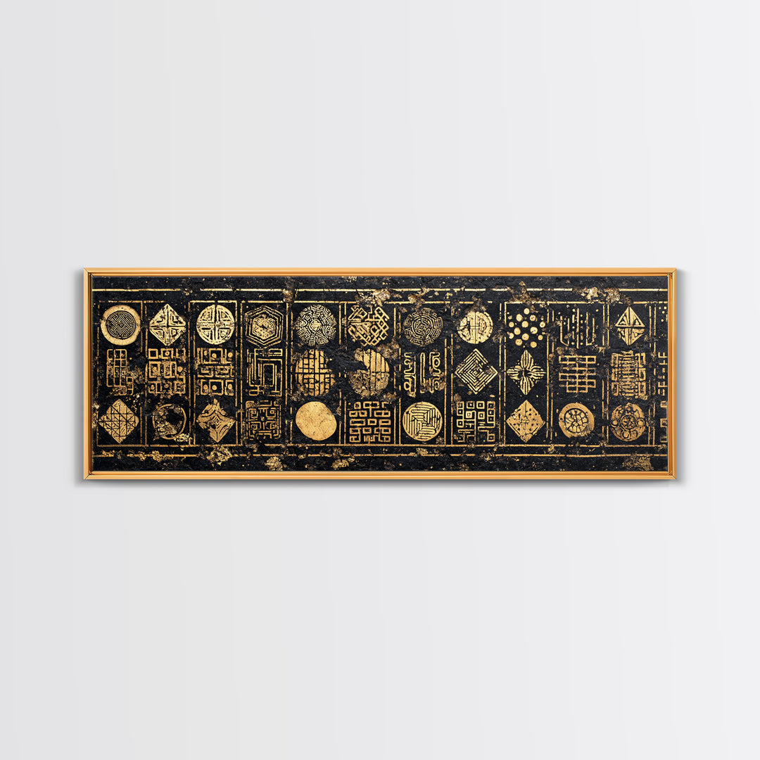 Gold Tribal Symbol Panels Wall Art African Tribal Art Print Afrocentric Decor Cultural Wall Decor Statement Canvas For Living Room