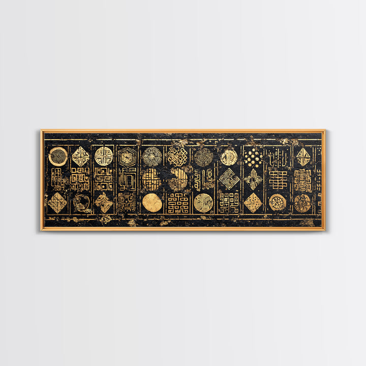 Gold Tribal Symbol Panels Wall Art African Tribal Art Print Afrocentric Decor Cultural Wall Decor Statement Canvas For Living Room