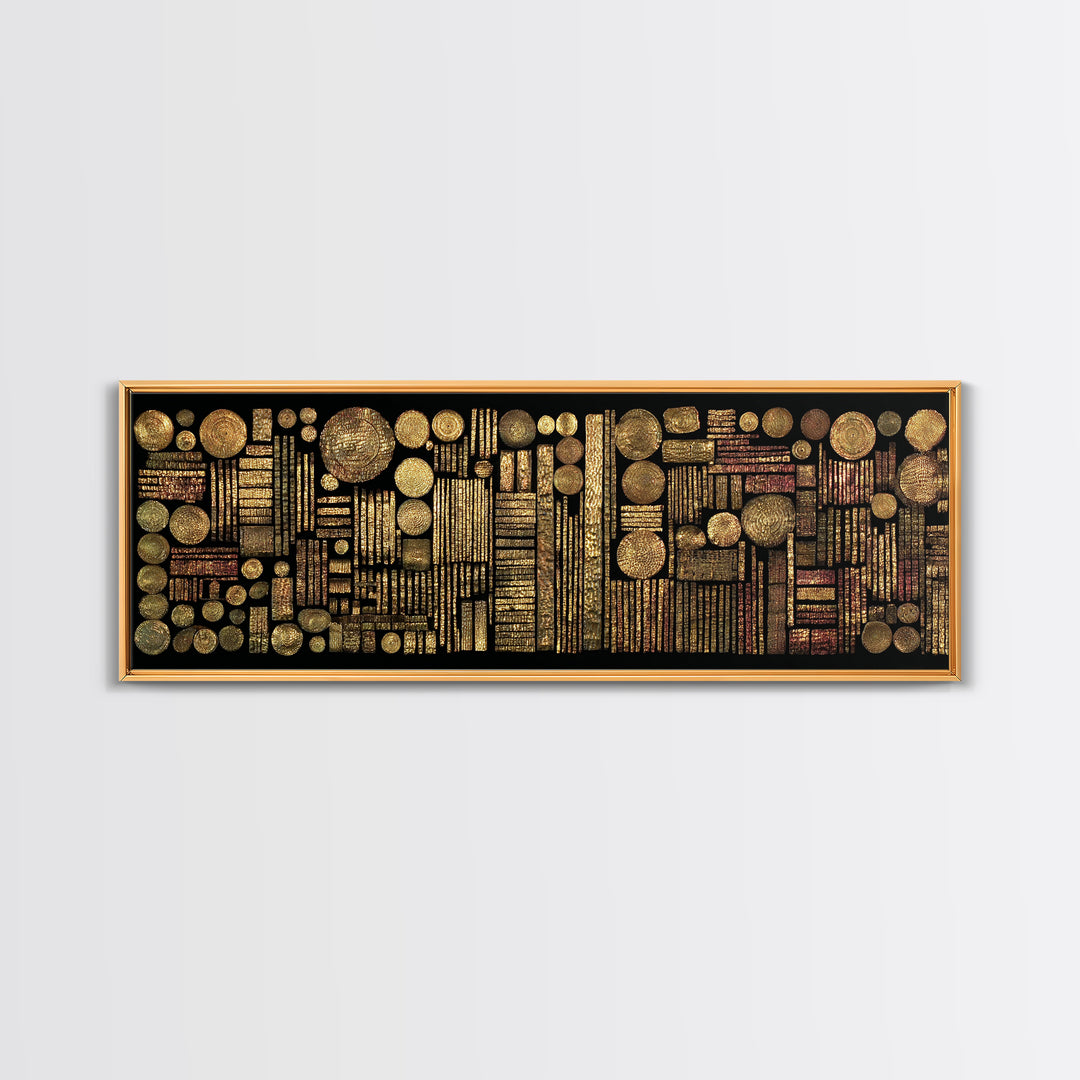 Gold Tribal Geometry And Circle Grid Wall Art Abstract African Art Luxury Canvas Decor Modern Ethnic Wall Decor For Living Room