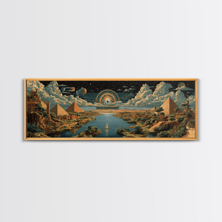 Surreal Egyptian Pyramids And Cosmic Eye Canvas Print African Landscape Art Ancient Egypt Wall Decor Mystical Travel Poster