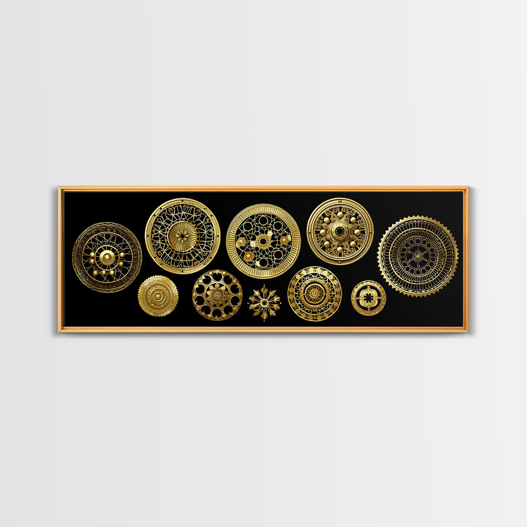 Golden Celestial Wheels And Sun Discs Wall Art African Inspired Geometry Luxury Canvas Decor Mystical Gold Home Decor Gift