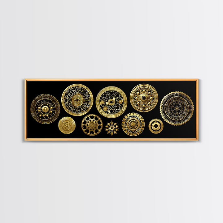 Golden Celestial Wheels And Sun Discs Wall Art African Inspired Geometry Luxury Canvas Decor Mystical Gold Home Decor Gift