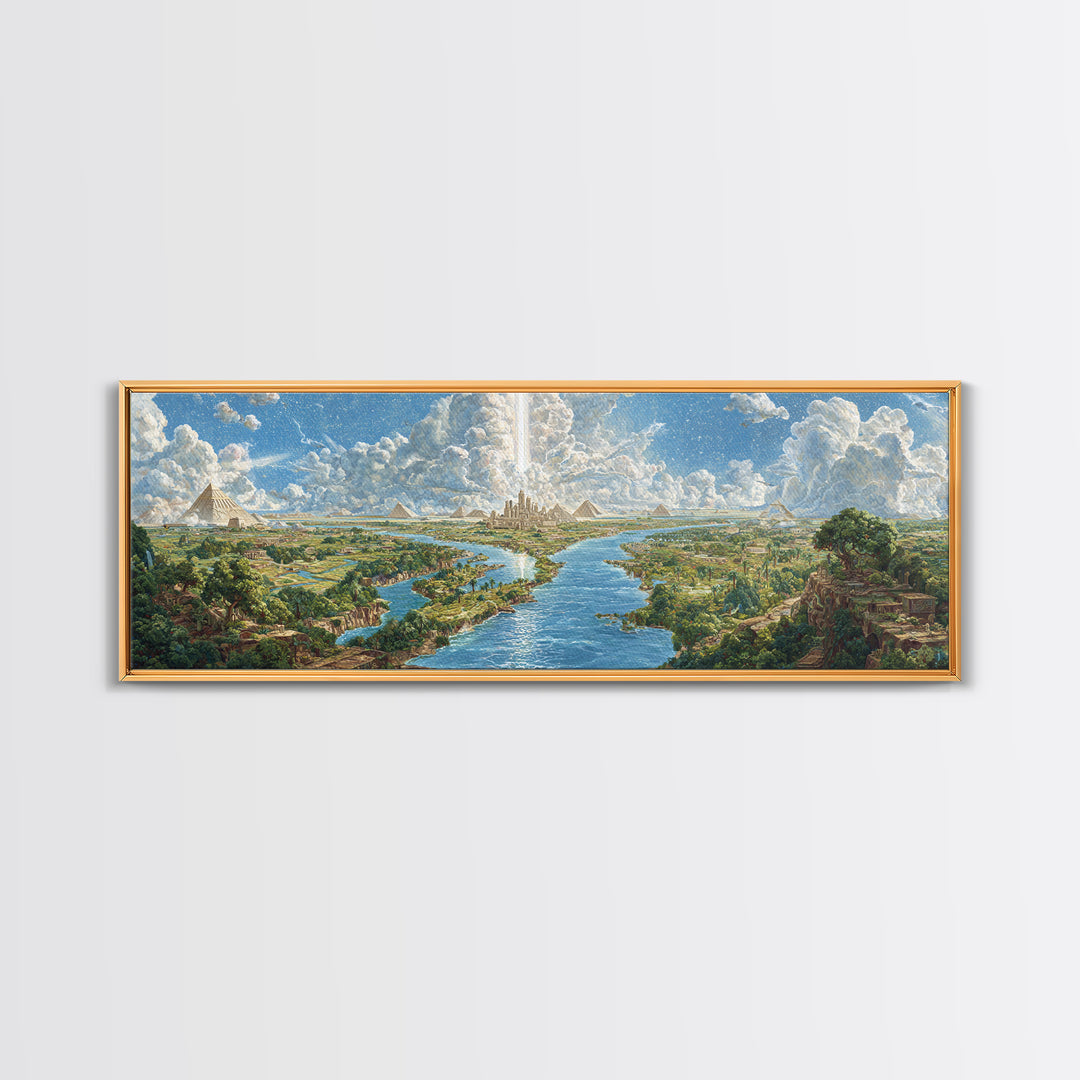 Ancient Nile River Pyramids Landscape Canvas Print, Egyptian African Wall Art, Safari Decor, Cultural History Home Decor