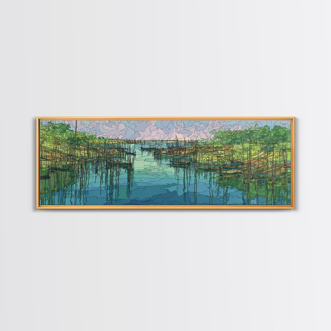 Turquoise Mangrove River Landscape Wall Art, Green Wetland Canvas Print, Nature Scene Art, Boho Coastal Home Decor, Large Living Room Art