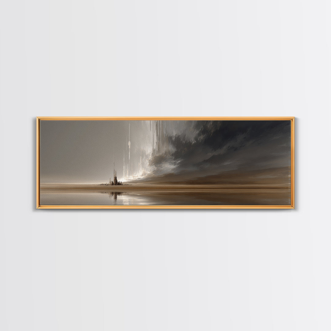 Moody Desert Spire And Stormy Shore Wall Art, Abstract Canvas Print, Neutral Earth Tone Decor, Modern Living Room Art For Office Decor