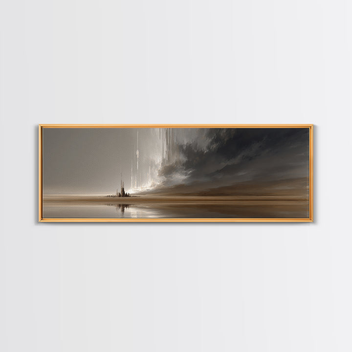 Moody Desert Spire And Stormy Shore Wall Art, Abstract Canvas Print, Neutral Earth Tone Decor, Modern Living Room Art For Office Decor