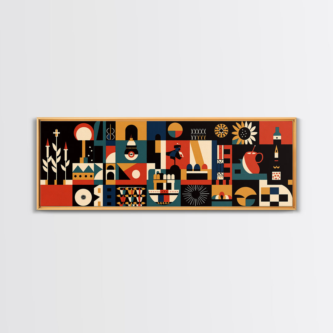 Modern Abstract African Symbols Wall Art, Geometric Masks, Tribal Patterns, Orange Black Afrocentric Canvas Print Home Decor