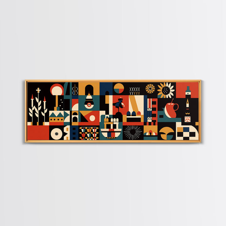 Modern Abstract African Symbols Wall Art, Geometric Masks, Tribal Patterns, Orange Black Afrocentric Canvas Print Home Decor