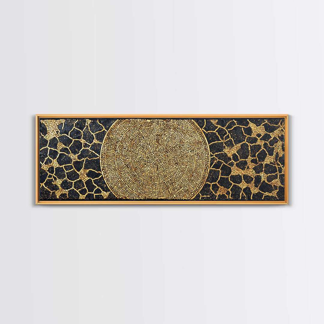 Gold African Mosaic Mandala Canvas Print, Cracked Black Texture, Luxury Abstract Wall Art, Elegant Afrocentric Home Decor