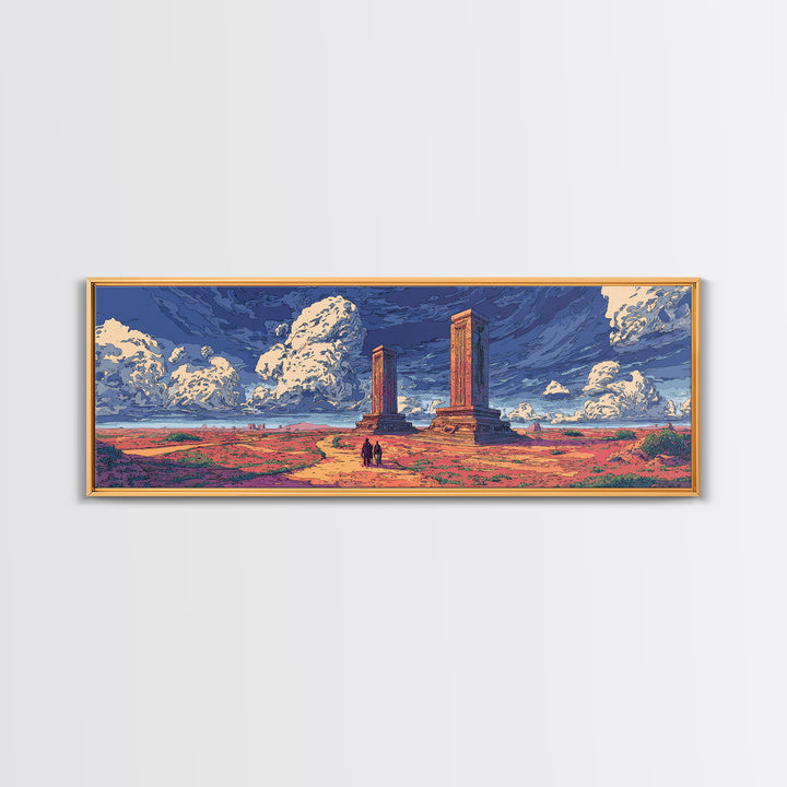 Ancient Desert Columns Under Dramatic Blue Sky Wall Art, African Landscape Print, Ruins Decor, Travel Poster, Living Room Gift