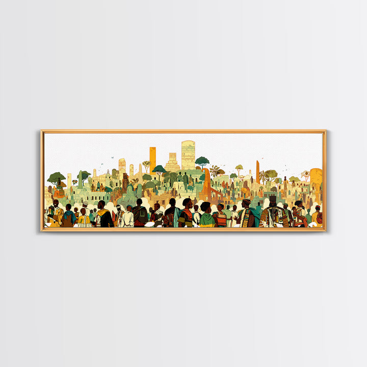 Afrofuturist African City Crowd With Skyline Wall Art, Modern African Art Print, Black Culture Decor, Urban Living Room Gift