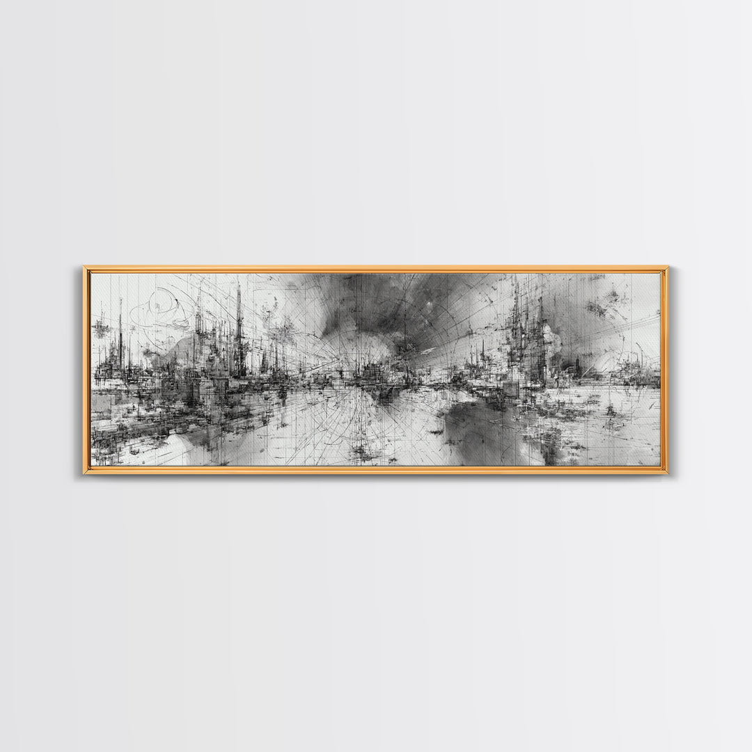 Black And White Abstract City Skyline Wall Art, Modern Canvas Print, Minimalist Office Decor, Urban Gallery Statement Gift