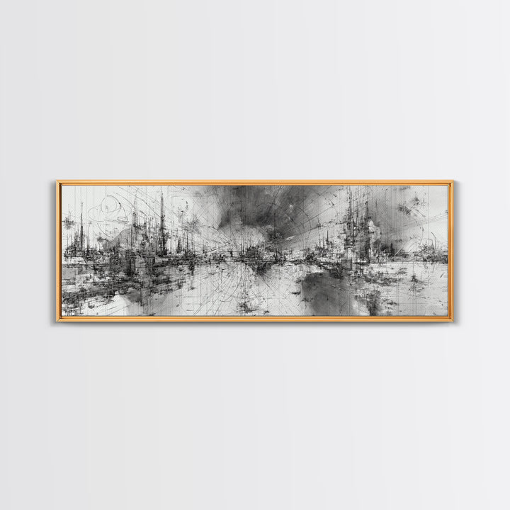 Black And White Abstract City Skyline Wall Art, Modern Canvas Print, Minimalist Office Decor, Urban Gallery Statement Gift