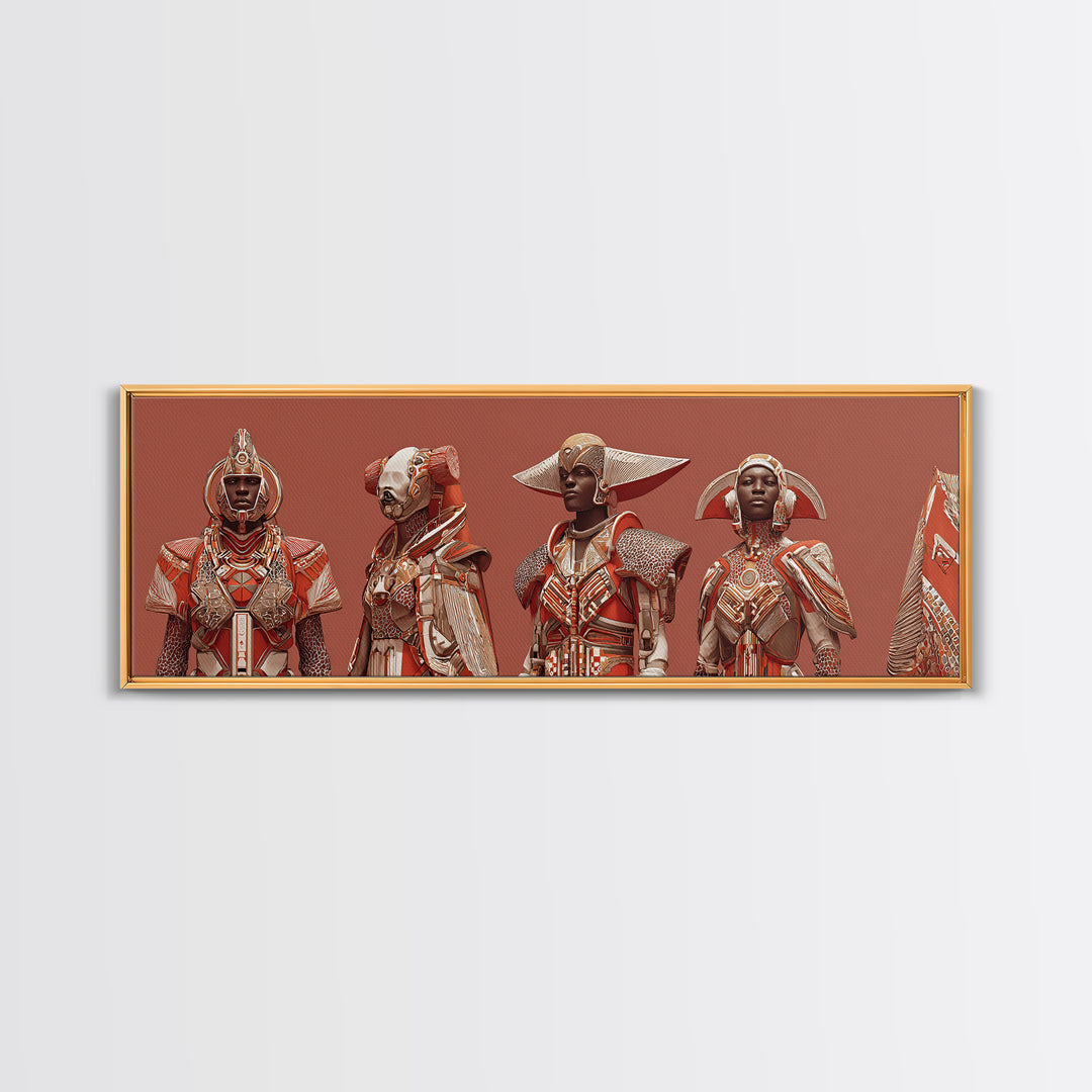 Regal African Futurist Women In Red Armor Wall Art, African Queen, Black Female Art, Afrocentric Decor, Empowerment Gift