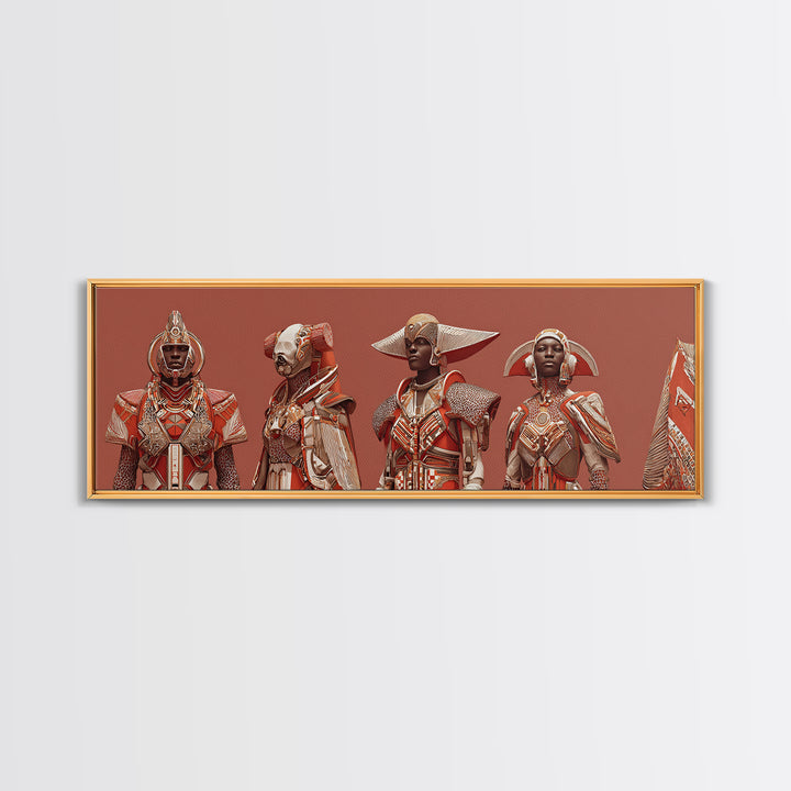 Regal African Futurist Women In Red Armor Wall Art, African Queen, Black Female Art, Afrocentric Decor, Empowerment Gift