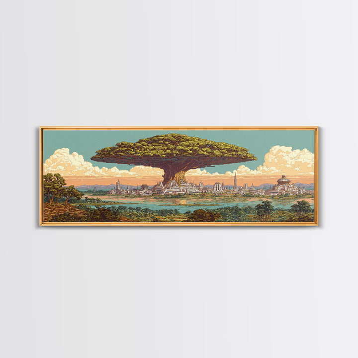 Floating Baobab Over African Lagoon Canvas Print, Fantasy Afrocentric Landscape, Serengeti Wall Decor, Nature Gift, Housewarming Gift