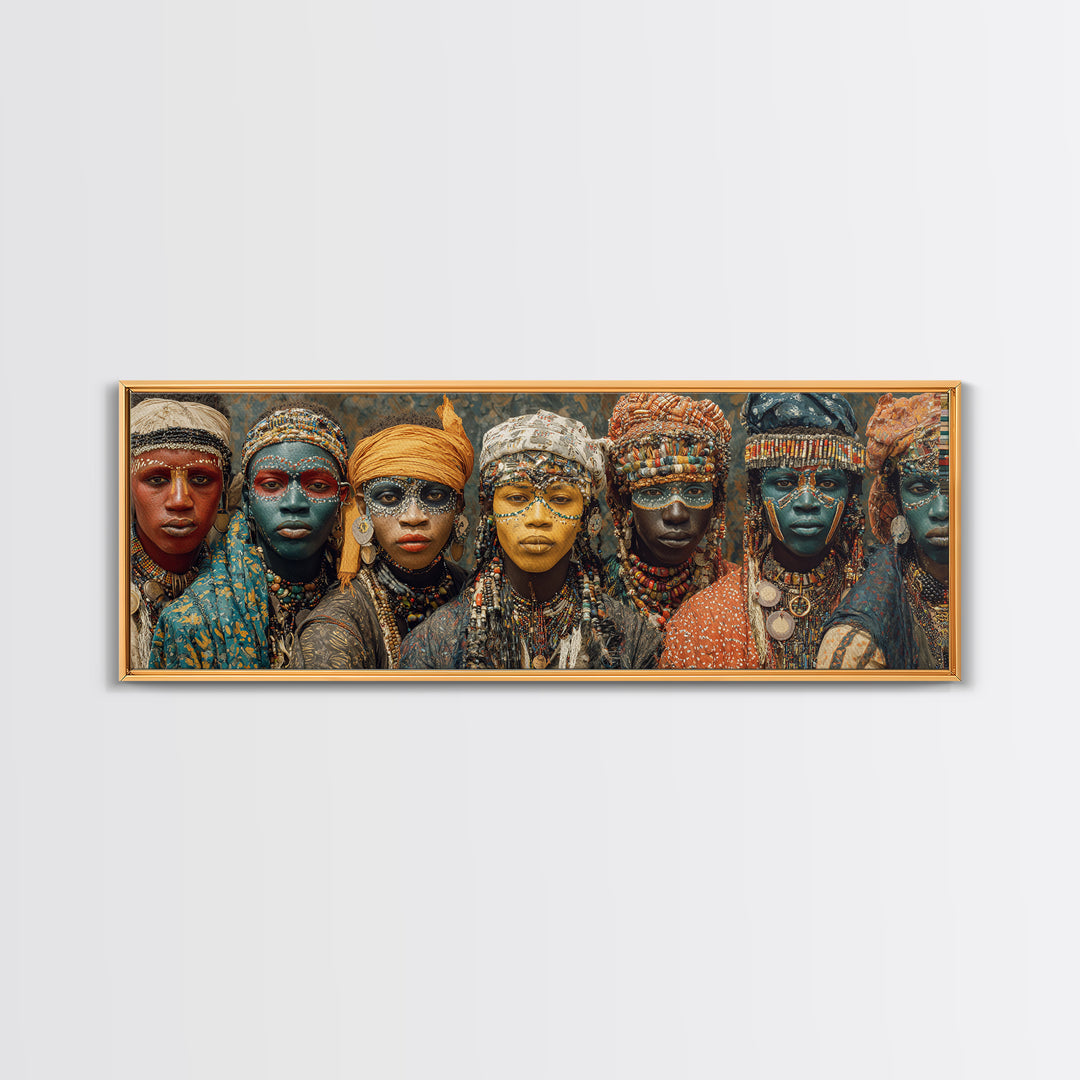 Beaded African Women With Painted Faces Canvas Print, Tribal Queen Portrait Wall Art, Afrocentric Cultural Home Decor Gift