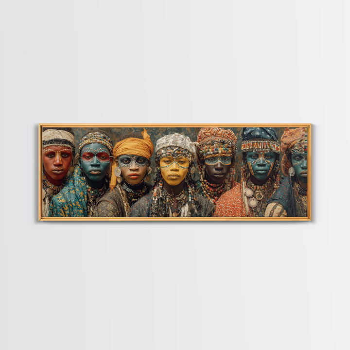 Beaded African Women With Painted Faces Canvas Print, Tribal Queen Portrait Wall Art, Afrocentric Cultural Home Decor Gift