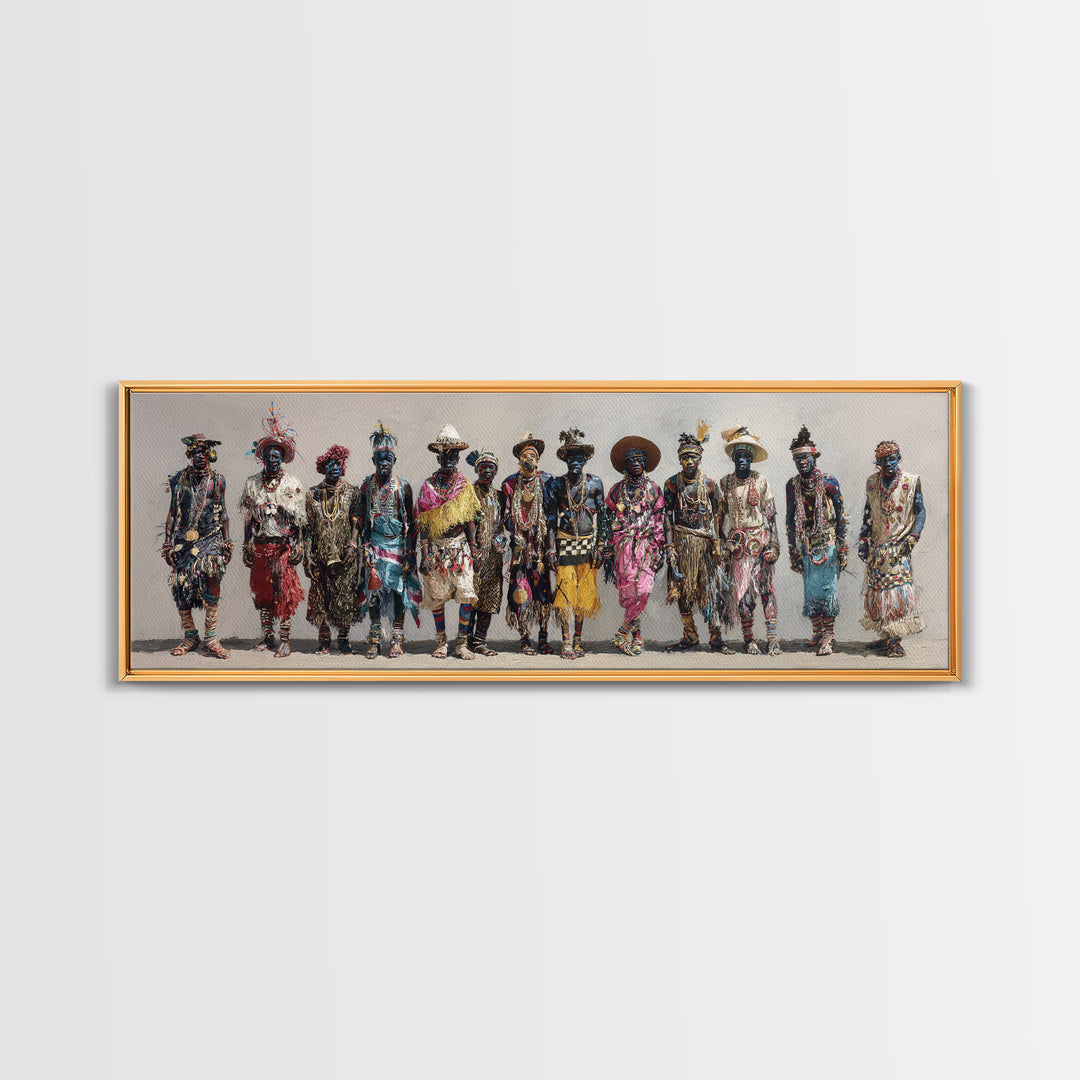 Colorful African Tribe Fashion Figures Wall Art, Modern Afrocentric Canvas Print, Boho Cultural Statement Home Decor Gift
