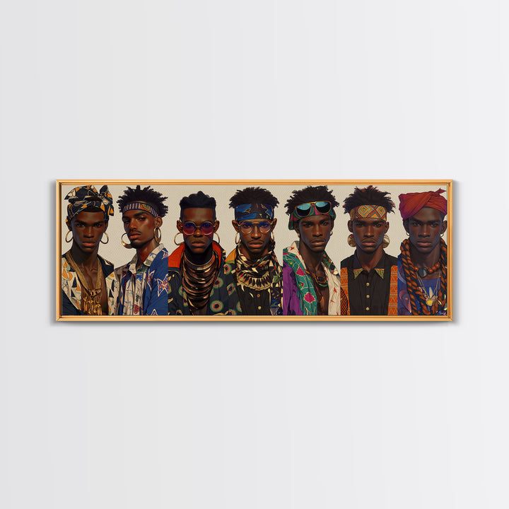 Stylish African Men Fashion Wall Art, Afrocentric Portrait Gallery, Modern Black Culture Decor, Tribal Jewelry Canvas Print