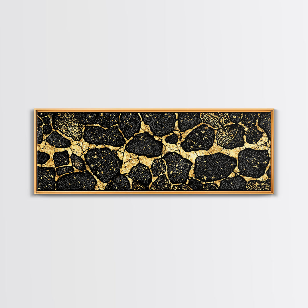 Black And Gold African Abstract Wall Art, Organic Stone Pattern, Luxury Tribal Decor For Elegant Living Room, Modern Geometric Canvas Print