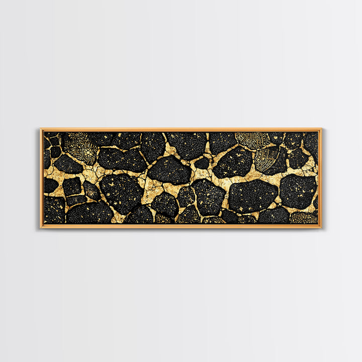 Black And Gold African Abstract Wall Art, Organic Stone Pattern, Luxury Tribal Decor For Elegant Living Room, Modern Geometric Canvas Print