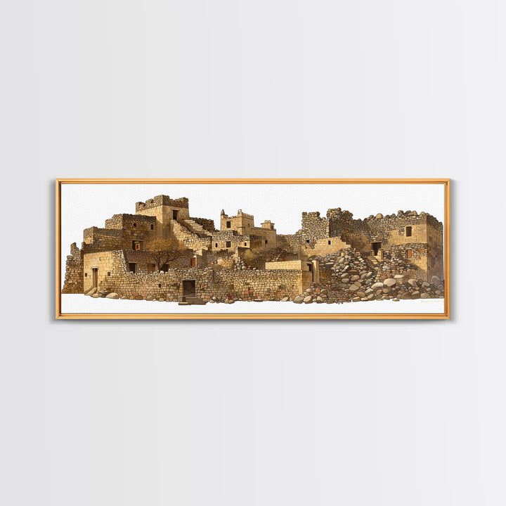Ancient Desert Stone Village Ruins Wall Art, African Landscape Print, Moroccan Travel Decor, Rustic Cultural Home Decor Gift