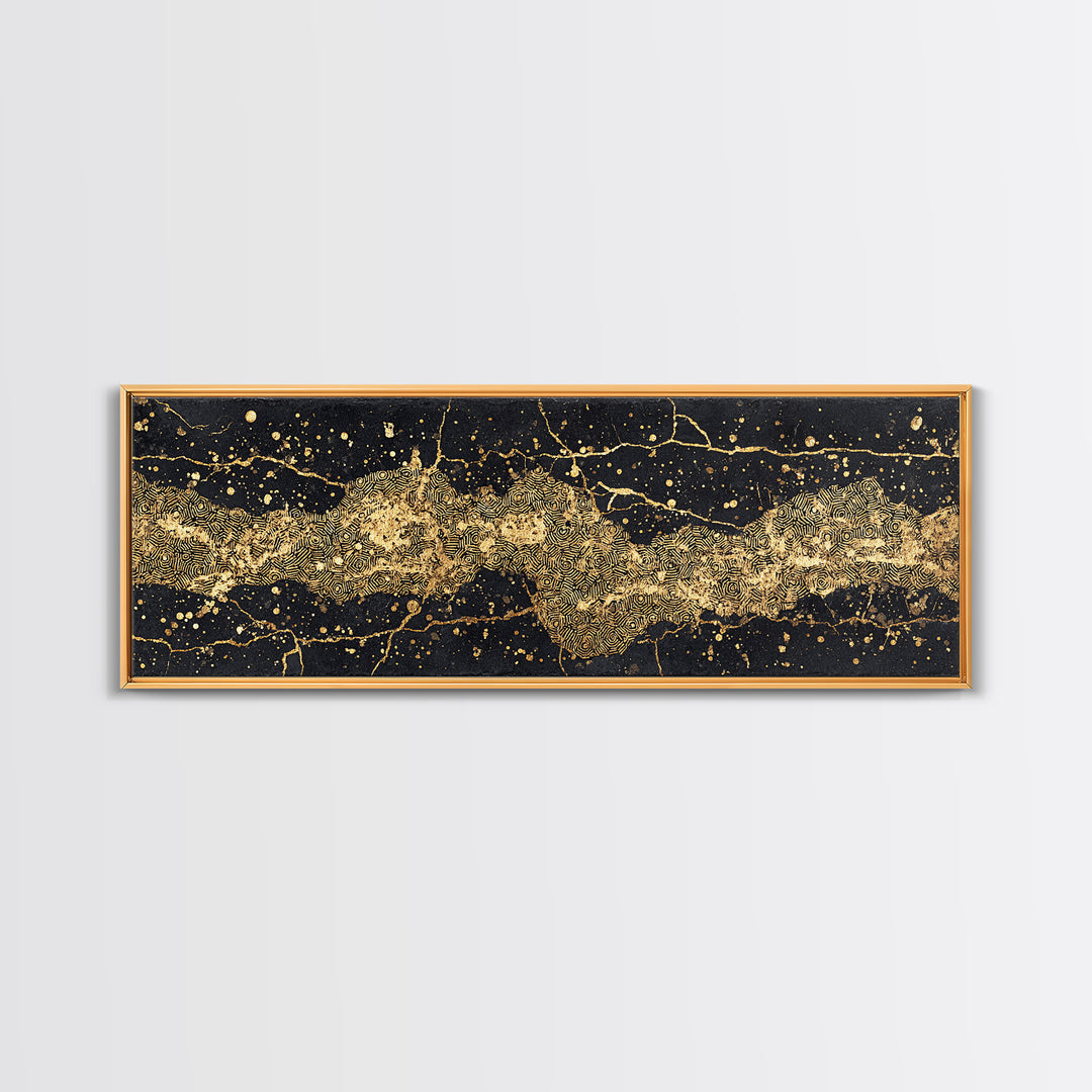 Black And Gold Abstract African Art Canvas Print, Luxury Modern Wall Decor, Textured Map Inspired Statement Home Decor Gift
