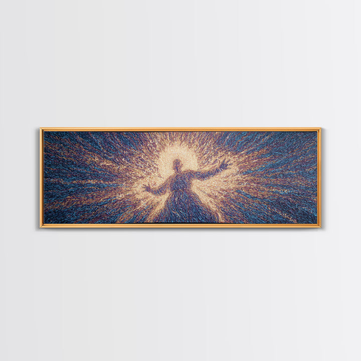Radiant Dancing Spirit In Blue And Gold Wall Art, Abstract African Art, Mystical Wall Art, Spiritual Home Decor Gift For Living Room