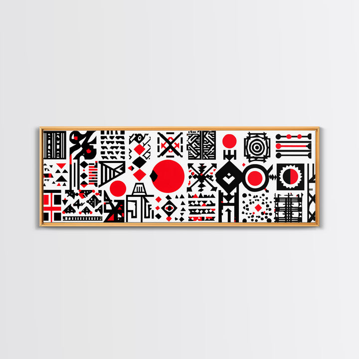 Bold Red Black Geometric Tribal Pattern Wall Art, African Abstract Art, Modern Afro Decor, Statement Canvas Print For Home