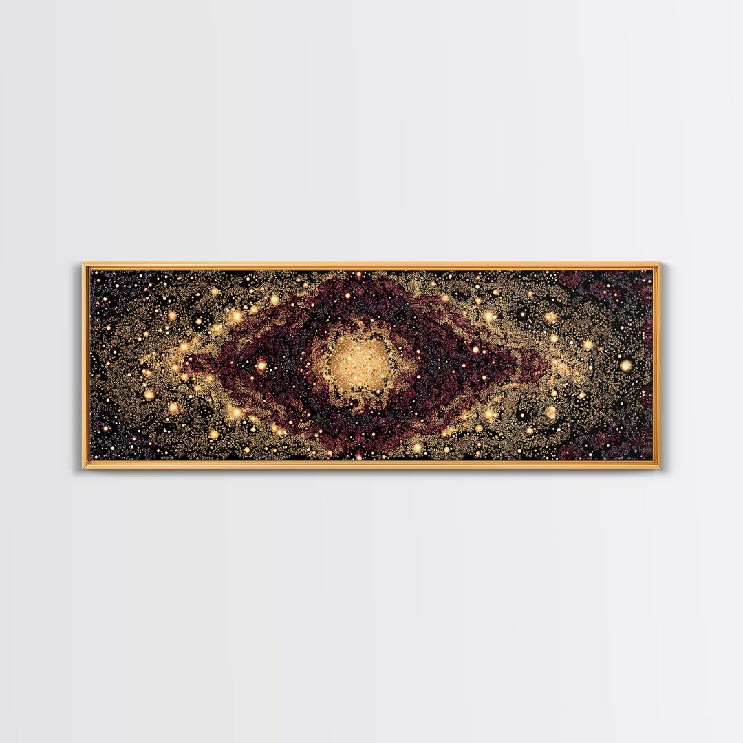 Golden Cosmic Eye Galaxy With Starlit Orbit Wall Art, Black And Gold Abstract Art, Spiritual Decor, Mystical Canvas Print
