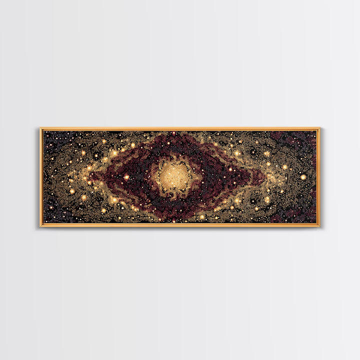 Golden Cosmic Eye Galaxy With Starlit Orbit Wall Art, Black And Gold Abstract Art, Spiritual Decor, Mystical Canvas Print