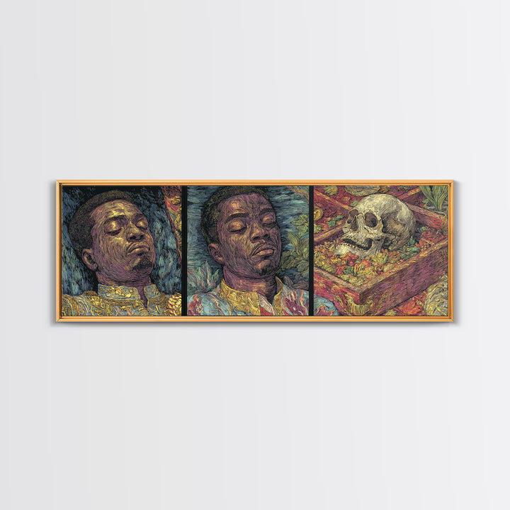 Triptych African Man Portrait With Skull Still Life Canvas Print, Contemporary Black Art, Cultural Wall Decor, Gallery Art