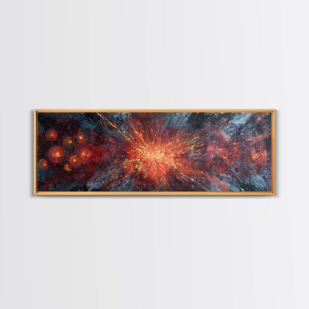 Exploding Nebula Canvas Print, Red Gold Galaxy Abstract Wall Art, Modern Space Decor, Large Statement Artwork For Living Room