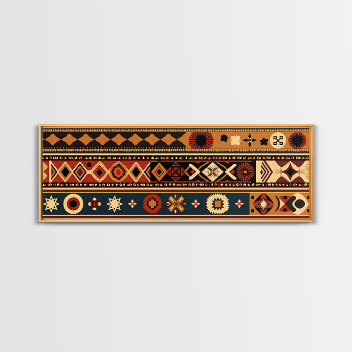 African Geometric Textile Pattern Canvas Print, Tribal Wall Decor, Ankara Motif Art, Boho Afrocentric Living Room Decor Gift