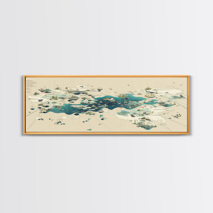 Abstract Teal Island Cartography Canvas Print, Modern Geometric Wall Art, Minimalist Office Decor, Contemporary Home Gift
