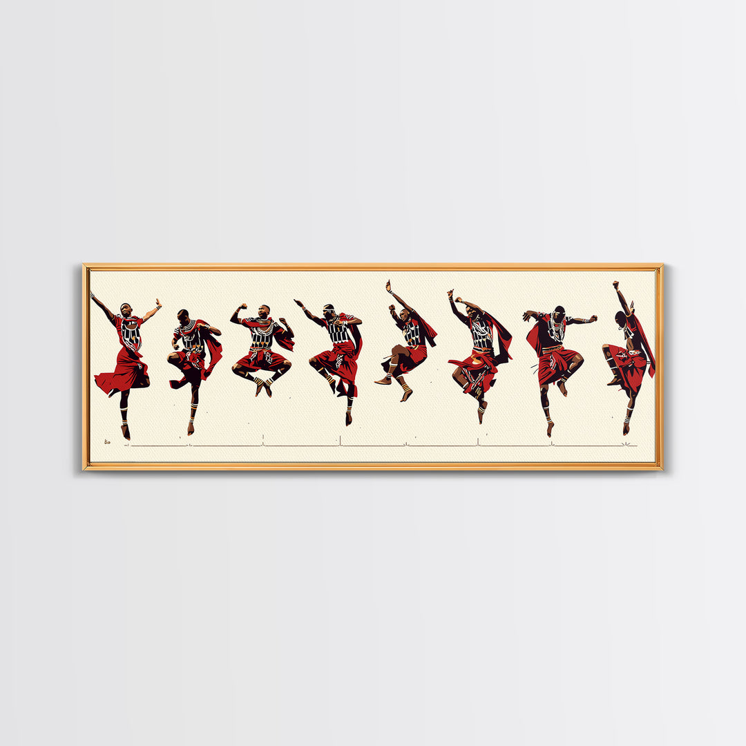 Traditional Maasai Dance Line Canvas Print, African Art Prints, Red Tribal Wall Decor, Afrocentric Culture Gift For Home