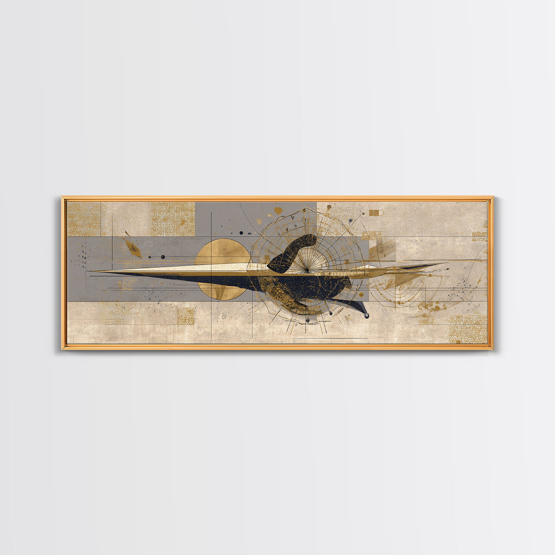 Elegant Abstract Black Bird Canvas Print, Gold Beige Modern Wall Art, African Inspired Decor, Luxury Contemporary Home Gift