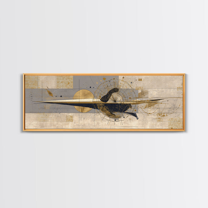 Elegant Abstract Black Bird Canvas Print, Gold Beige Modern Wall Art, African Inspired Decor, Luxury Contemporary Home Gift