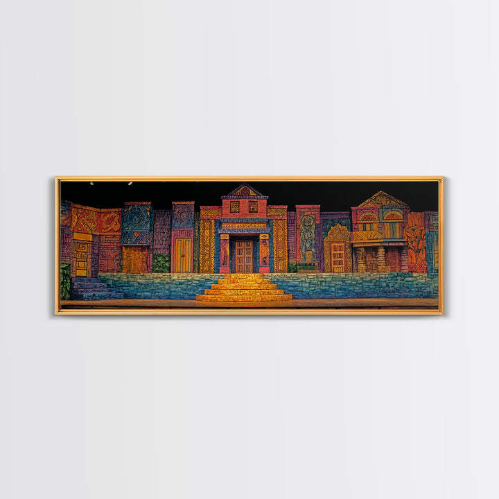 Colorful African Village Night Street Wall Art, Folk Architecture Canvas Print, Afrocentric Home Decor, Vibrant Townscape