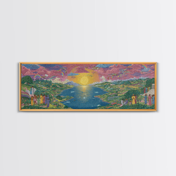 Sunrise River Valley With Rainbow Processions Wall Art, African Landscape Canvas Print, Spiritual Nature Decor, Dreamy Wall Art