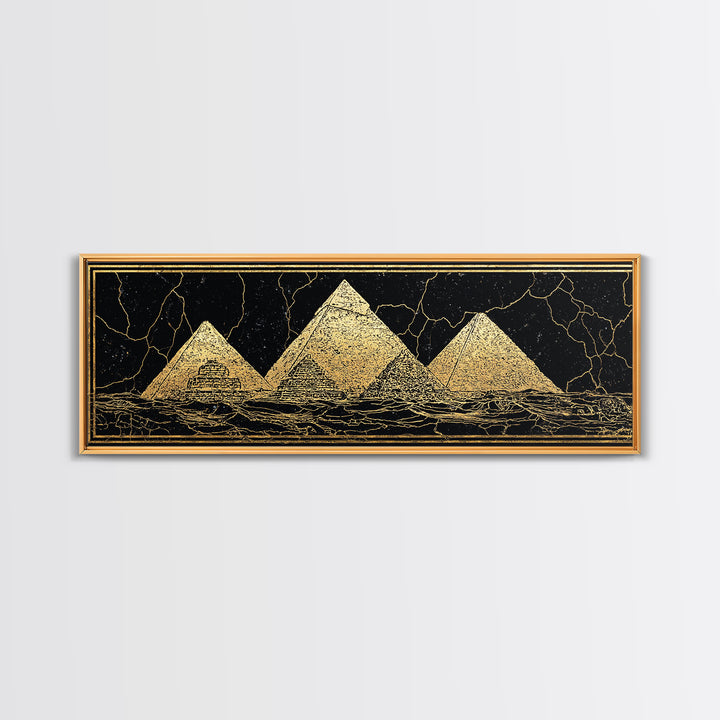 Gold Egyptian Pyramids On Black Wall Art, African Egyptian Art Canvas Print, Ancient Africa Decor, Luxury Abstract Poster