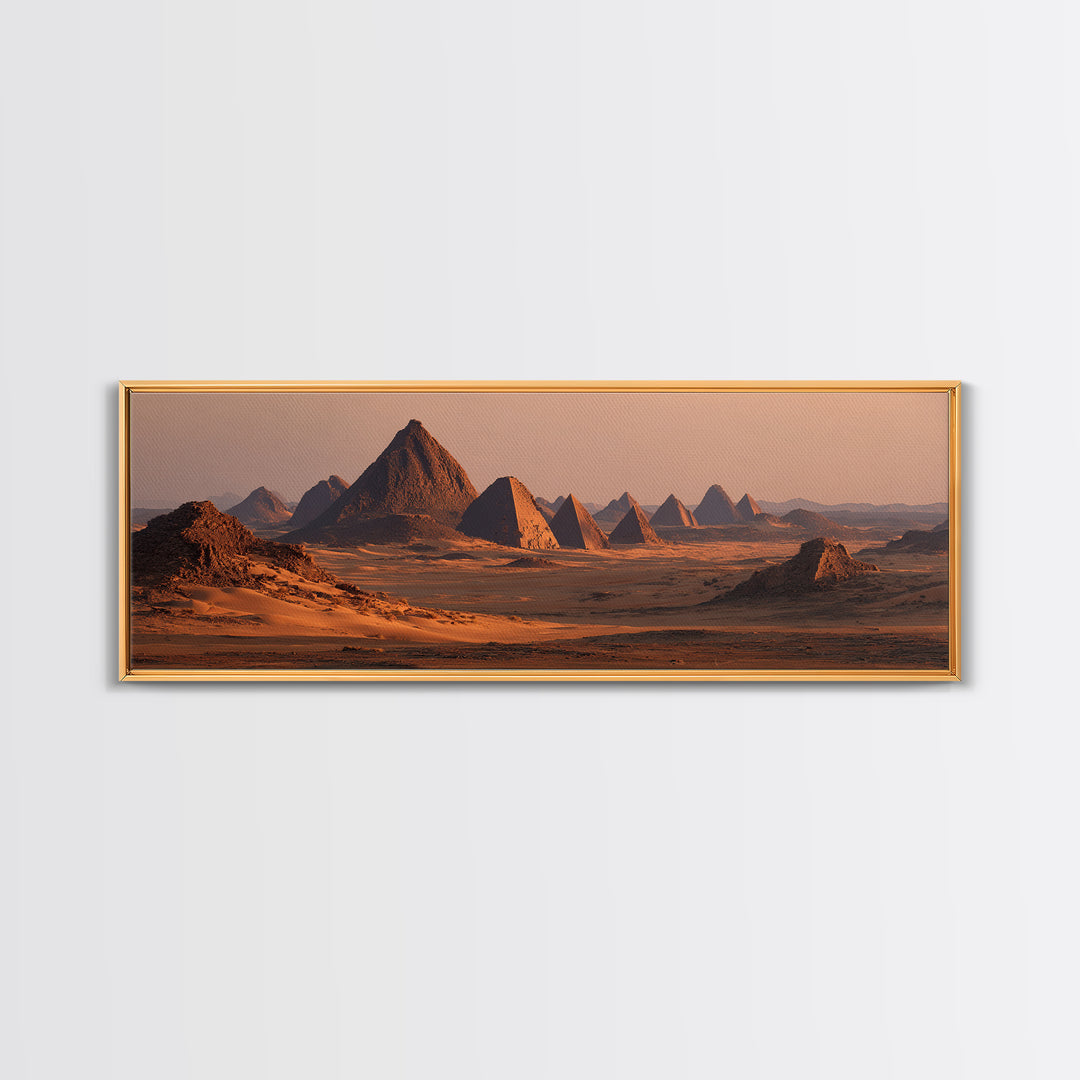 Sunset Desert Pyramids Panorama Wall Art, African Egyptian Art Print, Ancient African Landscape, Earth Tone Home Decor Gift