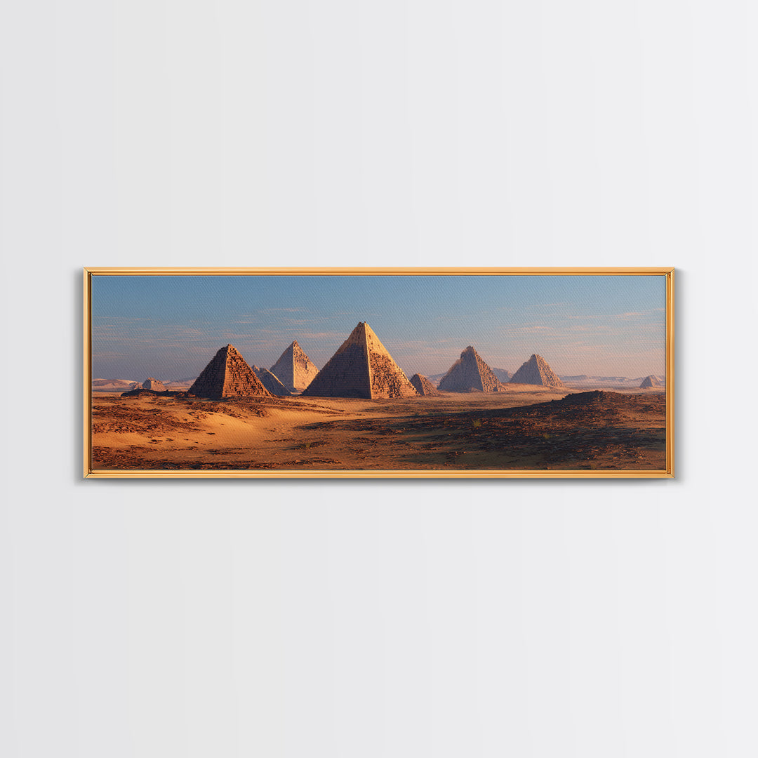 Golden Desert Pyramids At Dawn Canvas Print, African Egyptian Art, Ancient African Landscape, Safari Wall Decor Gift For Home