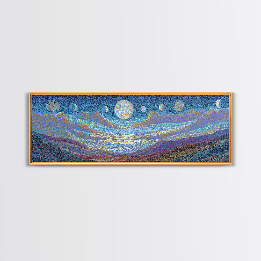 Blue Moon Phase Dreamscape Wall Art, Mystical Wall Art, Spiritual Home Decor, Dreamy Abstract Canvas Print, Blue Nature Scene Art