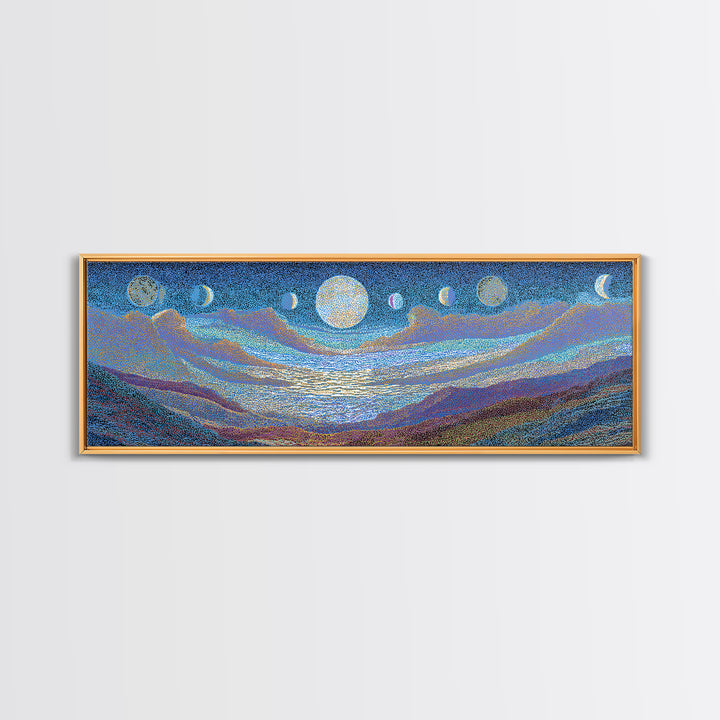 Blue Moon Phase Dreamscape Wall Art, Mystical Wall Art, Spiritual Home Decor, Dreamy Abstract Canvas Print, Blue Nature Scene Art