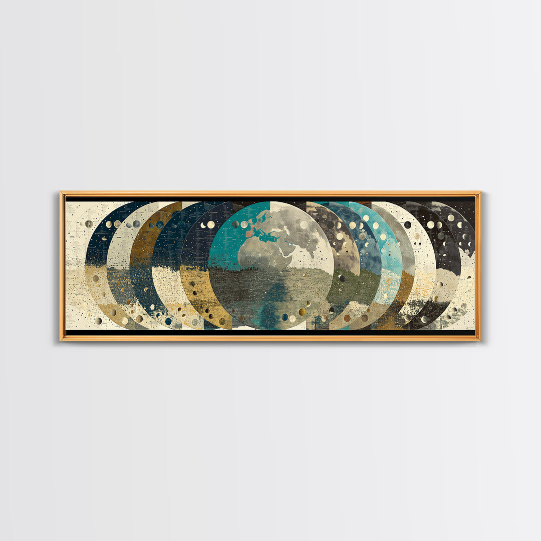 Abstract Earth Globe Circles Canvas Print, Modern Wall Art, Geometric Wall Art, Teal And Gold Home Decor Gift For Living Room